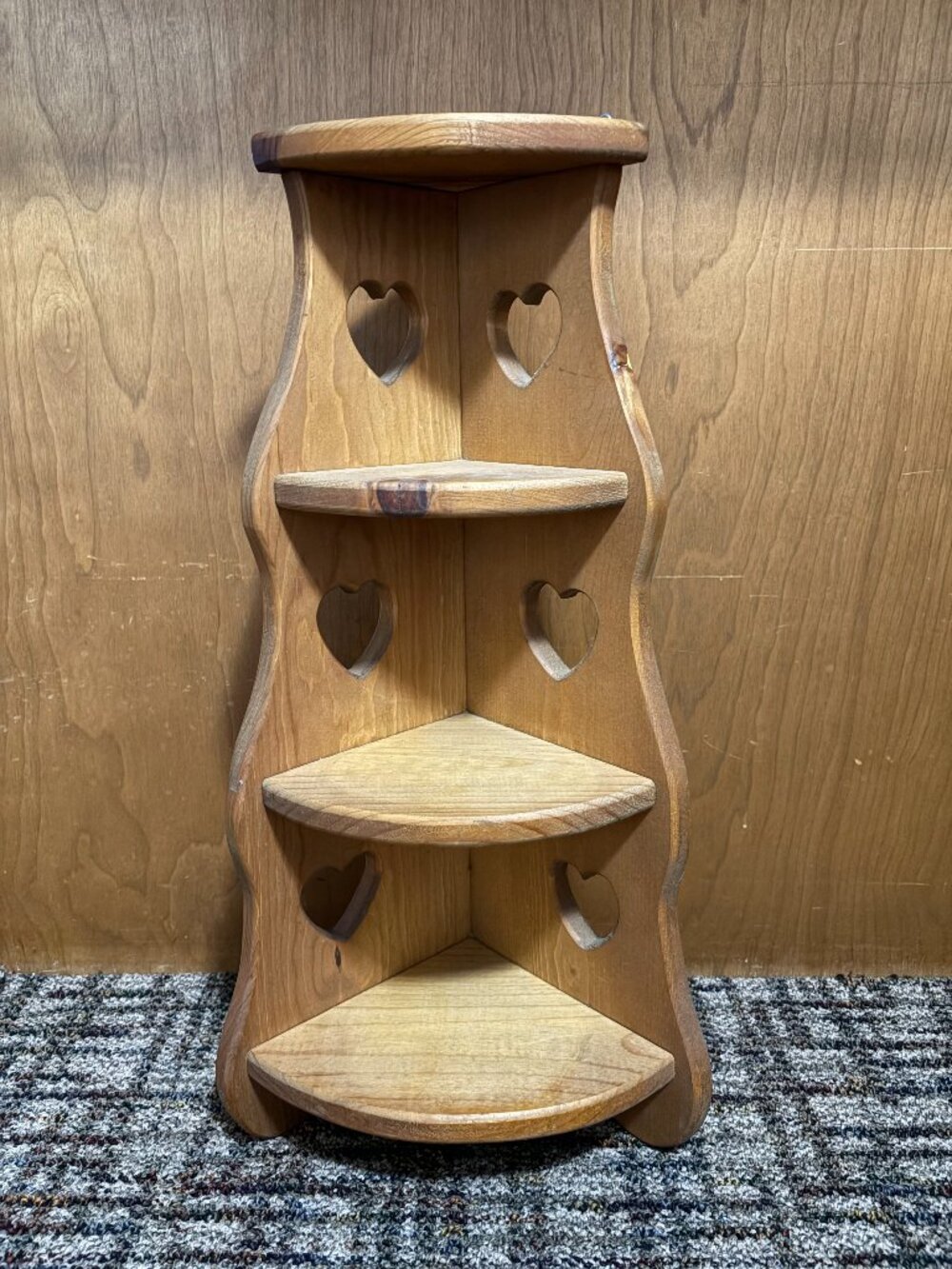 Vtg Wooden 3-Tier Corner Shelf Decorative Heart Cutouts Cottagecore Country Farm